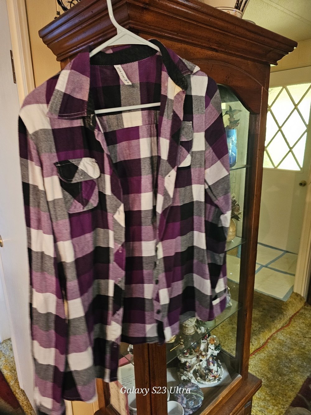 Full Tilt Purple Black White Plaid Button-Down Shirt